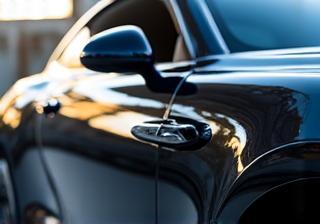 Glossy finished car exterior after detailing